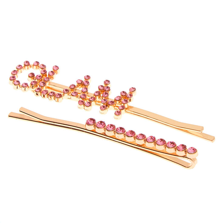 Rose Gold Glam Crystal Hair Pins - Pink, 2 Pack,