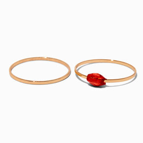 Red Beaded Gold-tone Ring Stack - 2 Pack,