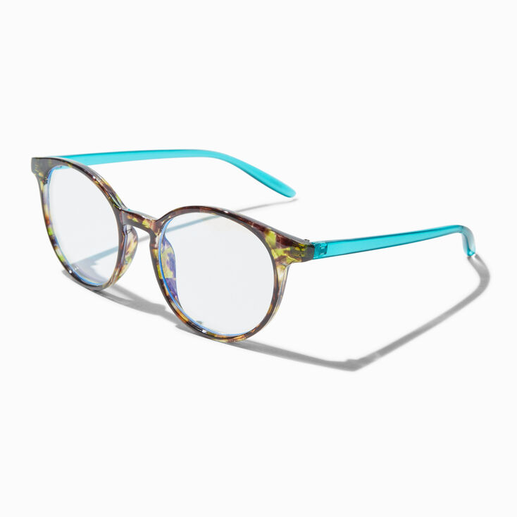Solar Blue Light Reducing Tortoiseshell Teal Oval Clear Lens Frames,