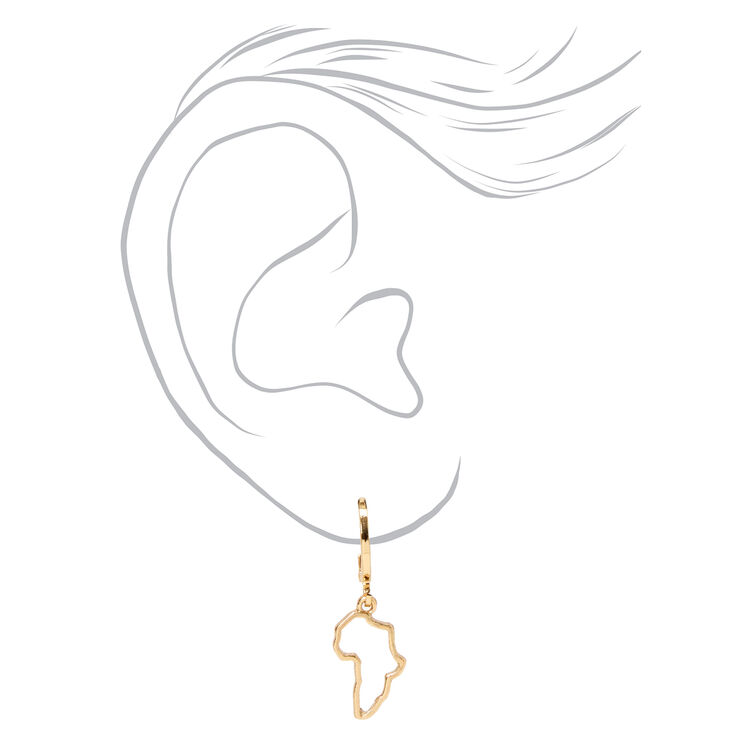 Gold 10MM Africa Outline Huggie Hoop Earrings,