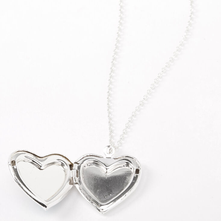 Silver-tone Rainbow Butterfly Heart Locket Pendant Necklace,