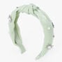 Green Satin Celestial Embellished Knotted Headband,