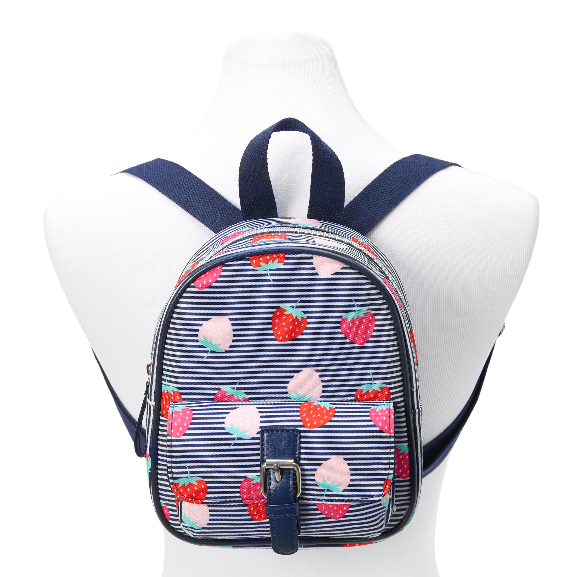 Claire s Club Blue Striped Strawberry Mini Backpack