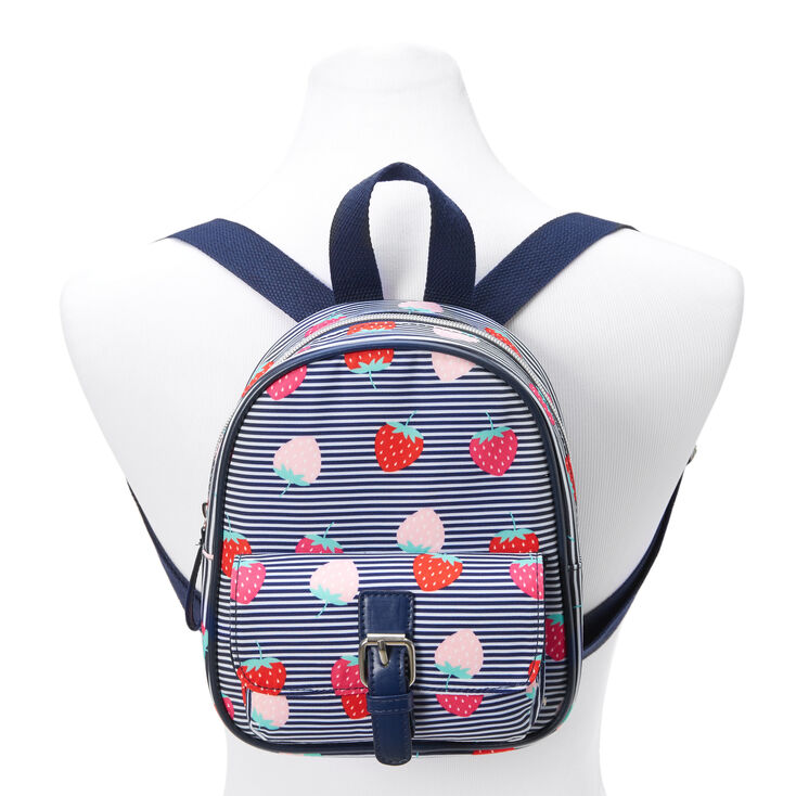 Claire&#39;s Club Blue Striped Strawberry Mini Backpack,
