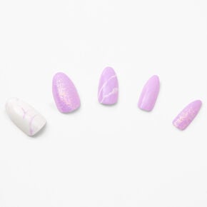 Lilac Marble Glitz Stiletto Faux Nail Set - 24 Pack,
