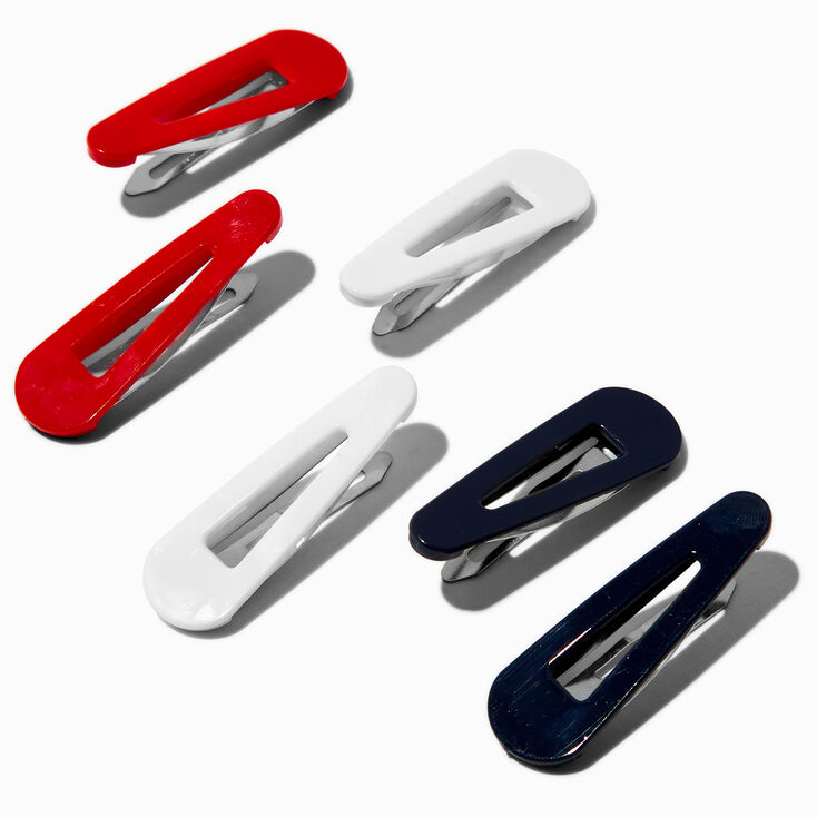 Barrettes clic clac rouges, blanches et bleues - Lot de 6,