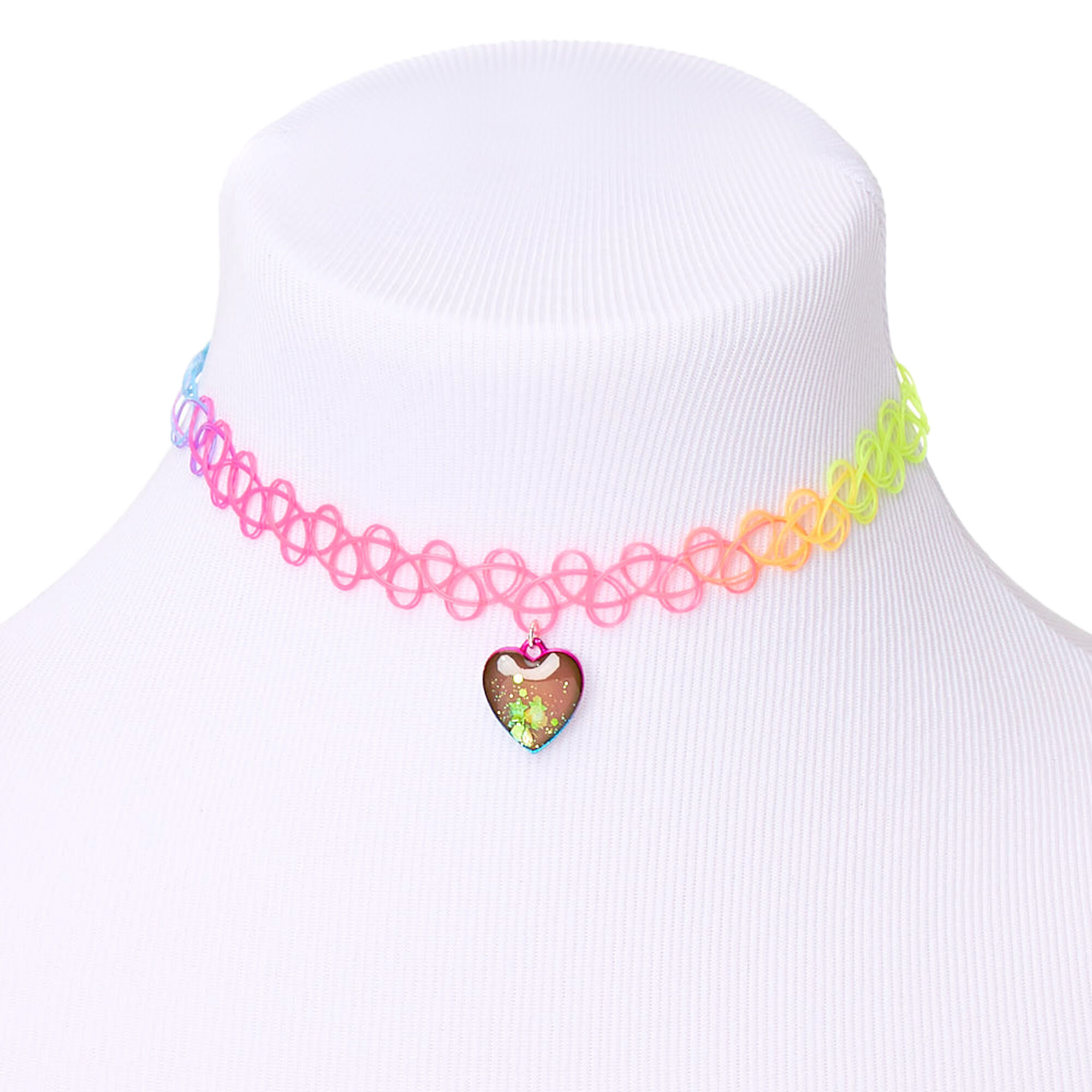 View Claires Mood Heart Tattoo Choker Necklace Rainbow information