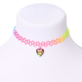 Rainbow Mood Heart Tattoo Choker Necklace,
