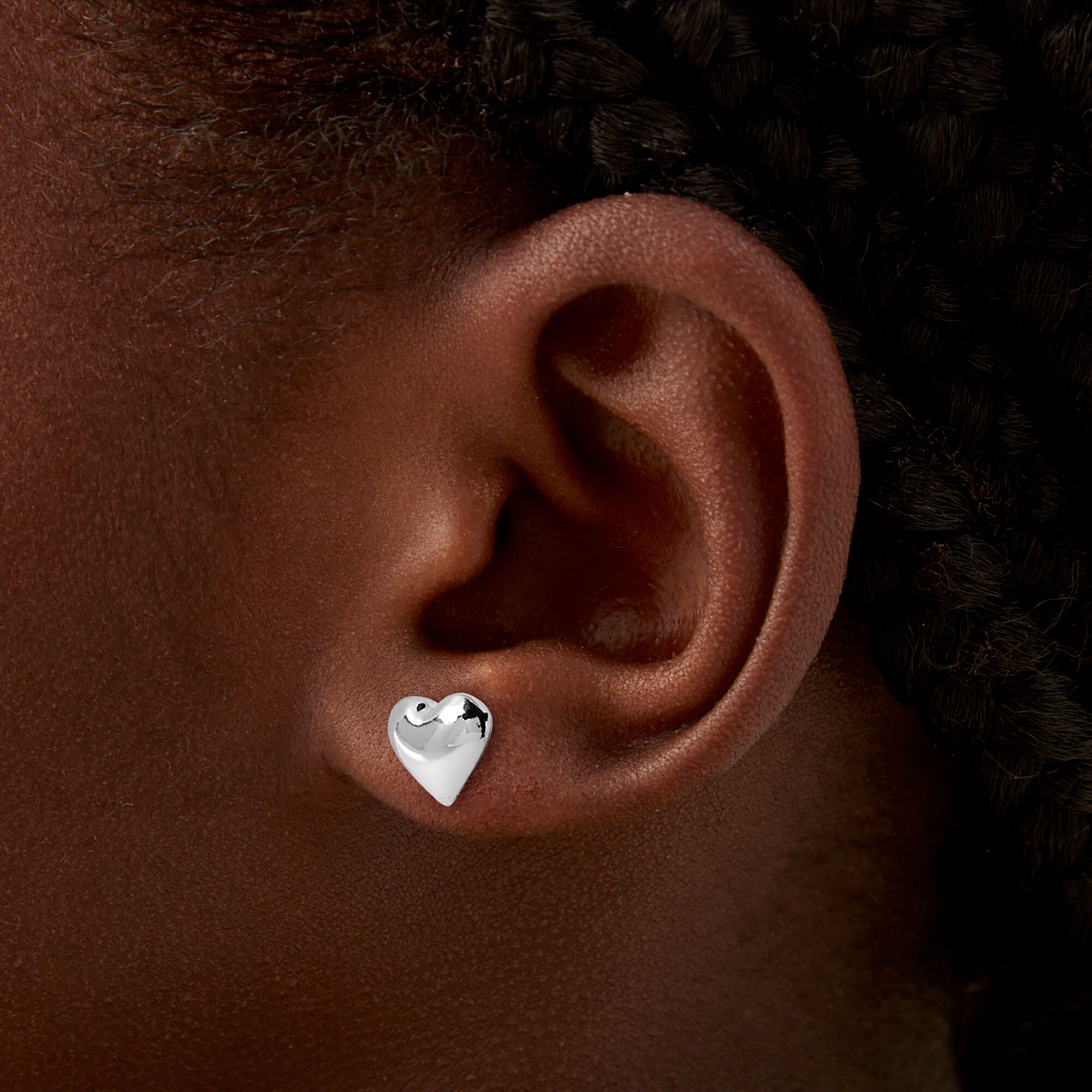 Silver-tone Puffy Heart Stud Earrings | Claire's