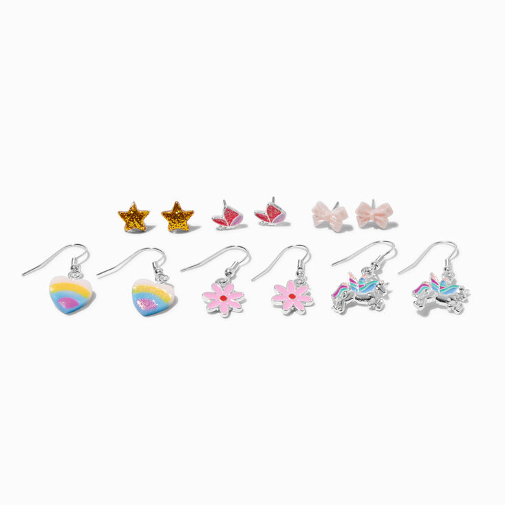 Mixed Pastel Butterfly Studs &amp; Drop Earrings Set - 6 Pack,