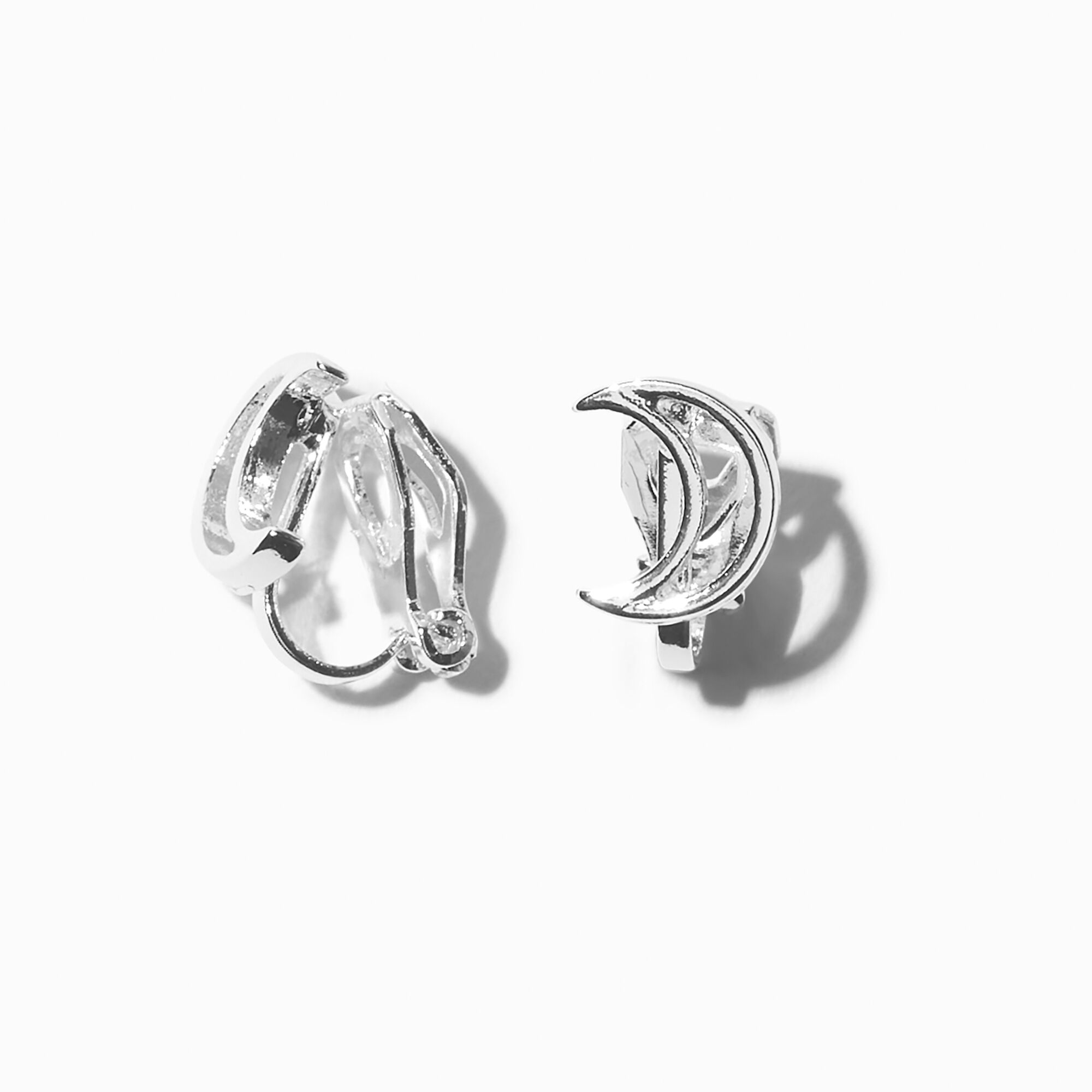 View Claires Tone Open Moon ClipOn Earrings Silver information