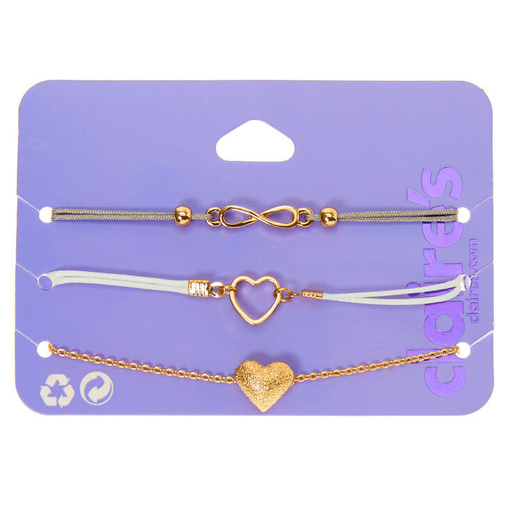 Gold Infinity Heart Bracelets - 3 Pack,