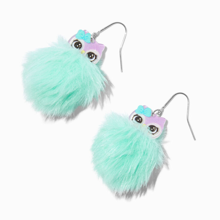 Green Owl Pom Pom 1.5&quot; Drop Earrings,