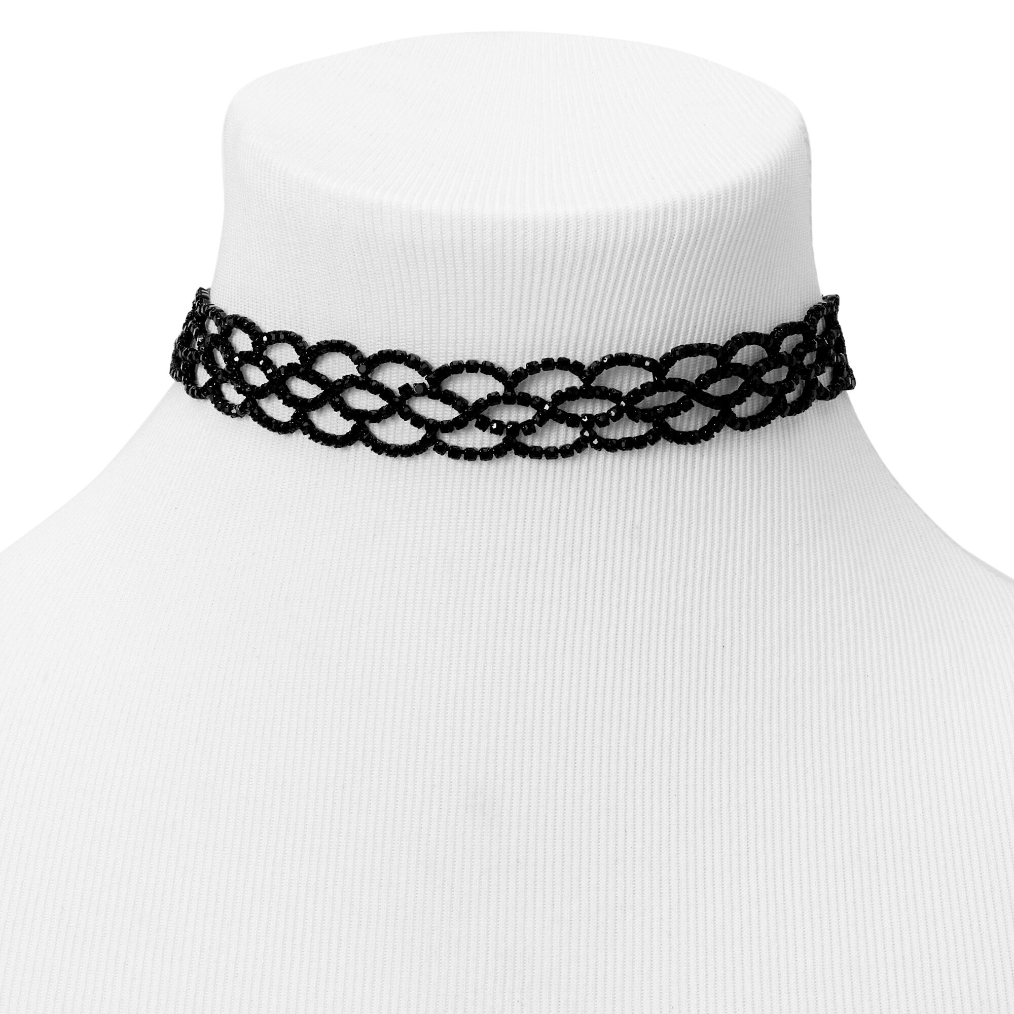 Jet Black Infinity Rhinestone Statement Choker Necklace