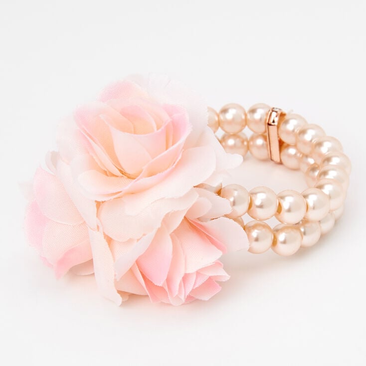 Pearl &amp; Rose Stretch Bracelet Corsage - Pink,