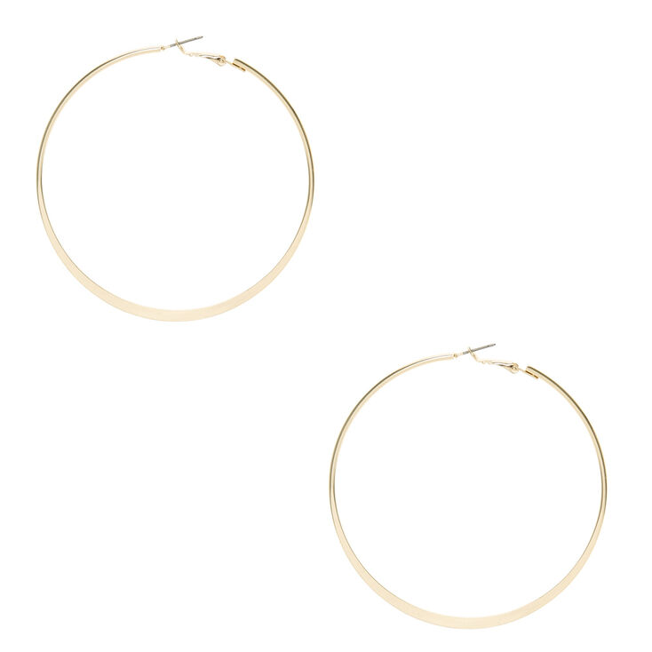 Gold 80mm Flat Hoop Earrings Claire S Us Gold 80mm Flat Hoop Earrings