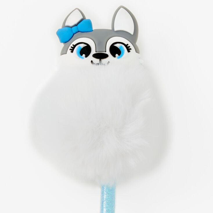 White Pom Pom Husky Pen - Blue,