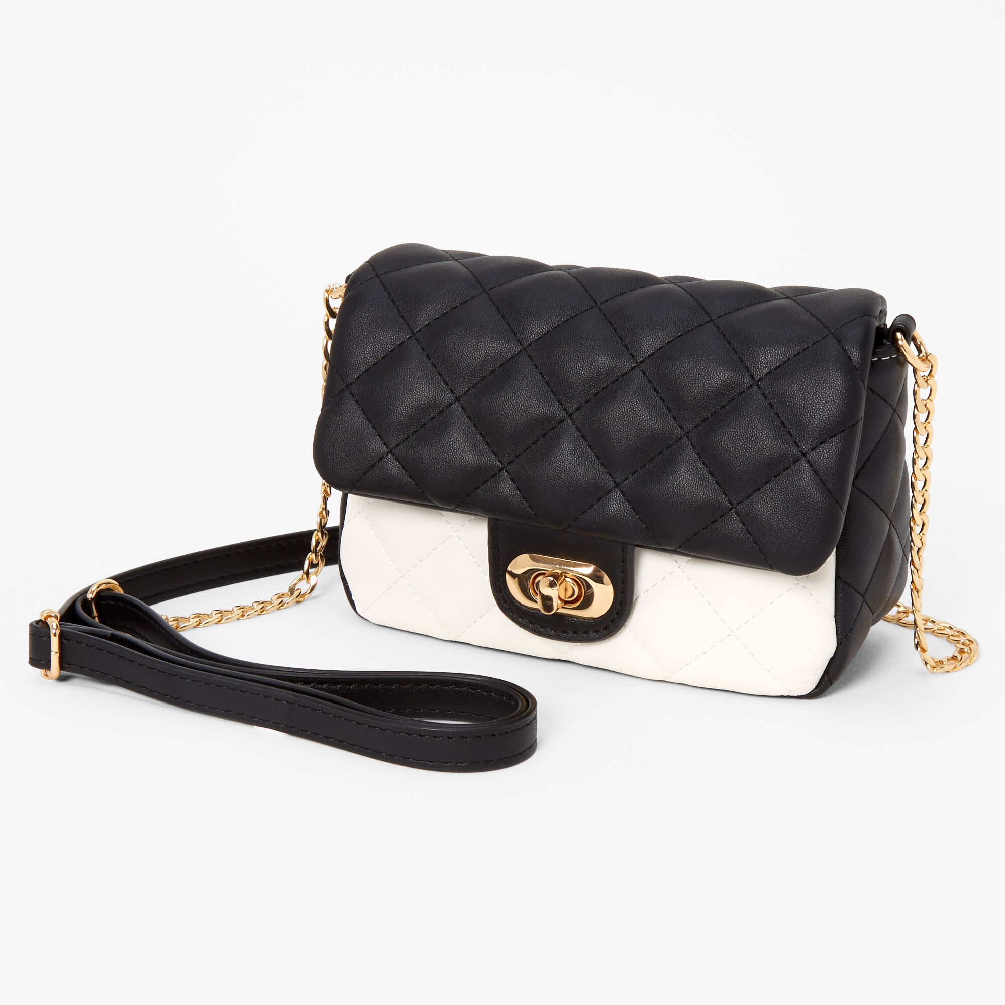 View Claires Black And Colourblock Quilted Crossbody Bag White information