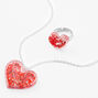 Red Shaker Heart Pendant Necklace Jewelry Set - 2 Pack,