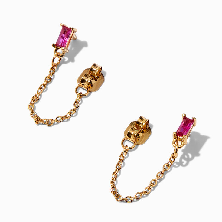 C LUXE by Claire&#39;s 18k Yellow Gold Plated Fuchsia Cubic Zirconia Baguette Front &amp; Back Stud Earrings,