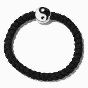 Silver-tone Yin Yang Black Woven Bracelet,