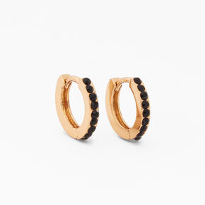 Gold 10MM Embellished Huggie Hoop Earrings - Black,
