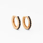 Gold 10MM Embellished Huggie Hoop Earrings - Black,
