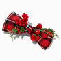Holiday Plaid Cranberry &amp; Greenery Hair Bow Clip,