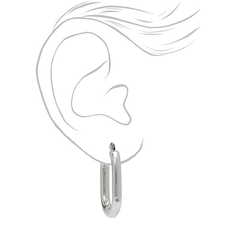 Silver 30MM Squared Oval Hoop Earrings,