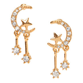 Gold-tone 1&quot; Celestial Drop Earrings,