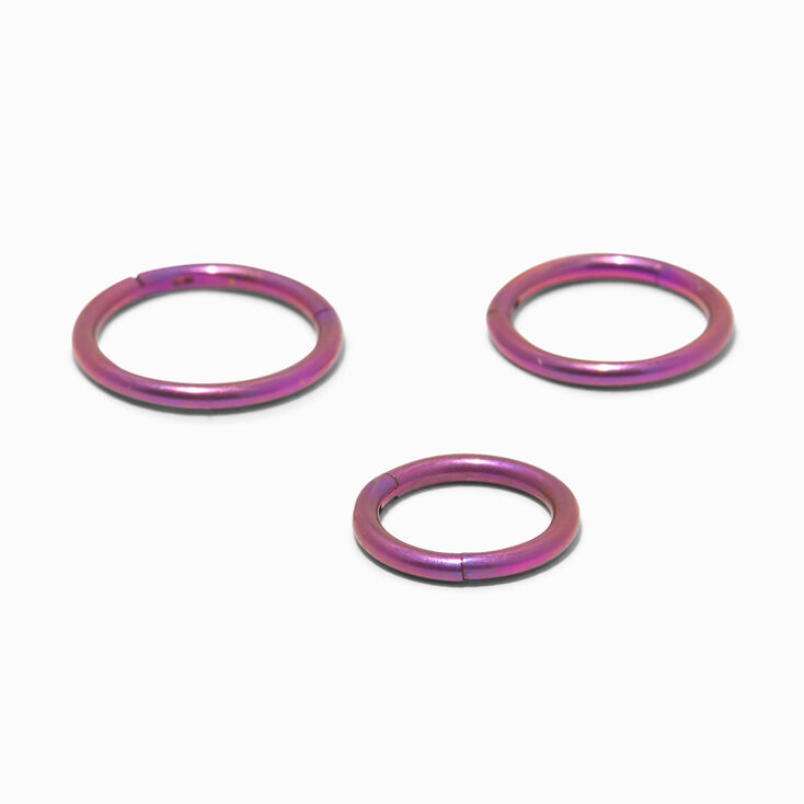 Titanium 18G Pink Anodized Mixed Nose Hoops - 3 Pack,