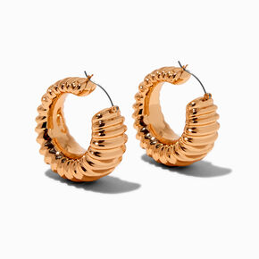 Gold-tone Treaded Hoop Earrings ,