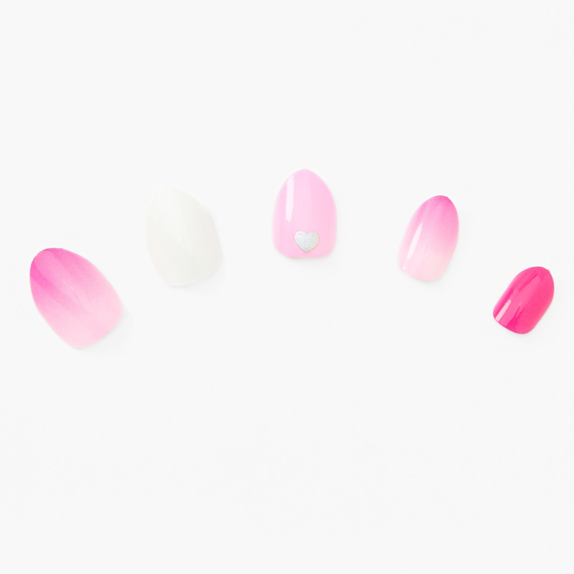 Faux ongles vegan autocollants stiletto cœurs avec dégradé rose - Lot de 24,