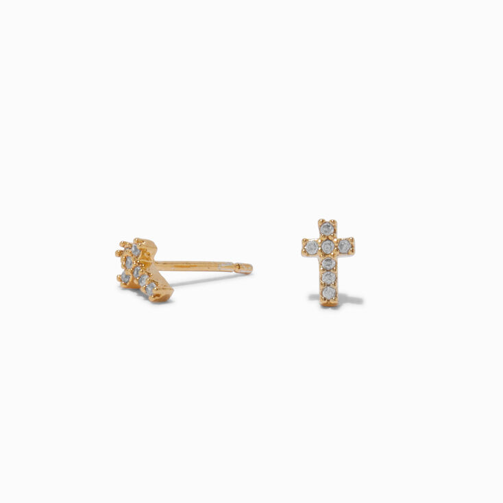 C LUXE by Claire&#39;s 18kt Gold Plated Cubic Zirconia Mini Cross Stud Earrings,