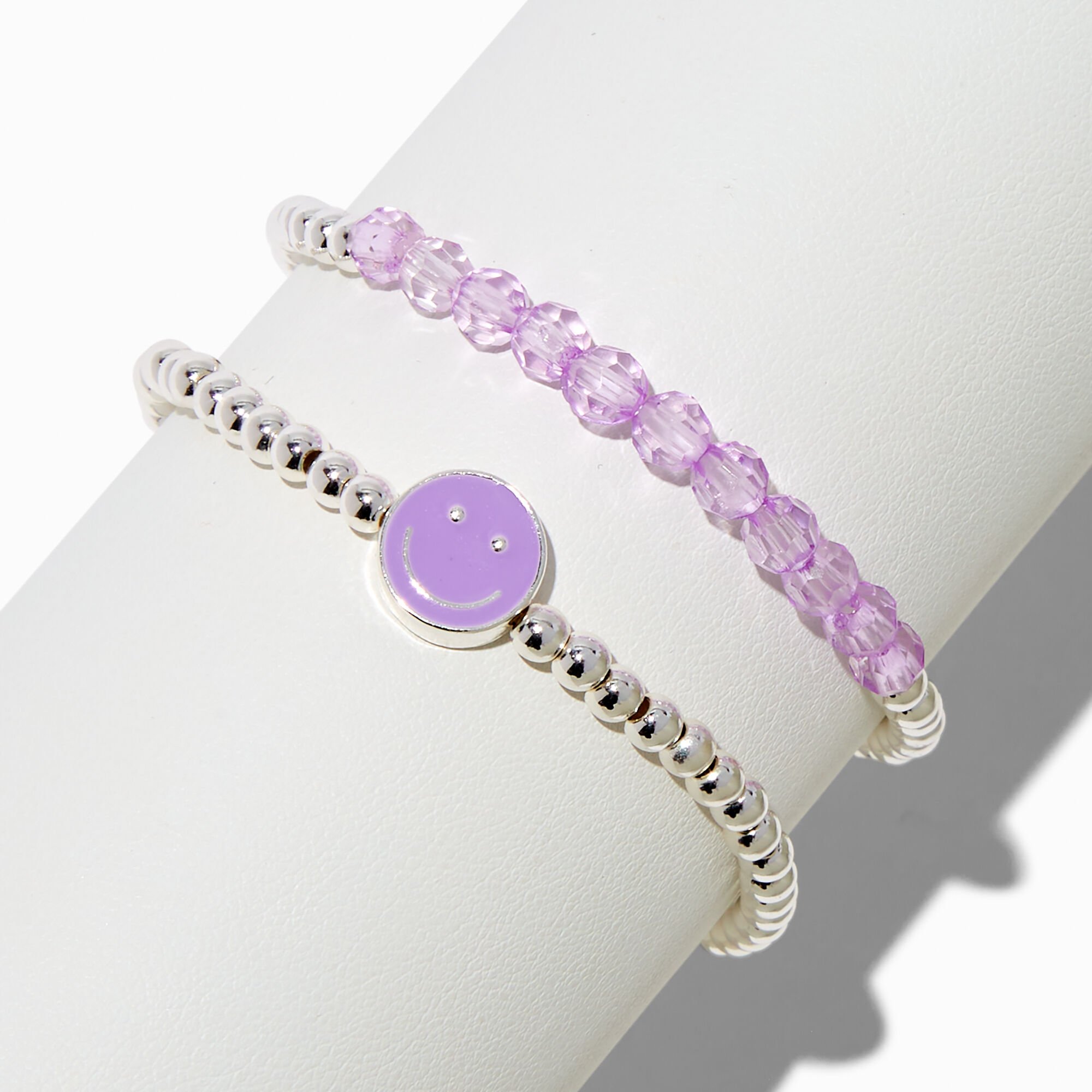 Purple Happy Face Stretch Bracelets - 2 Pack,