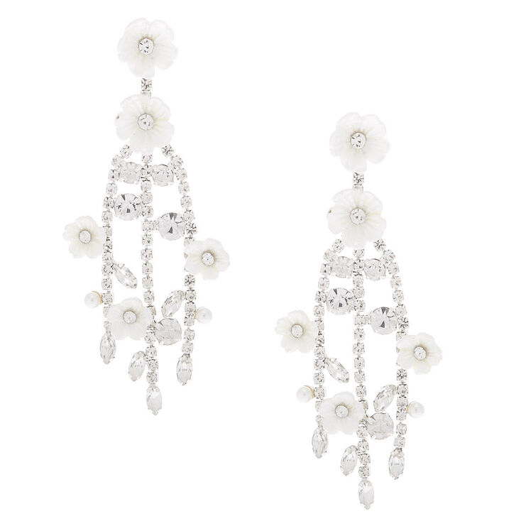 Claire's Pendantes à branches et fleurs en strass 6,3 cm couleur argenté