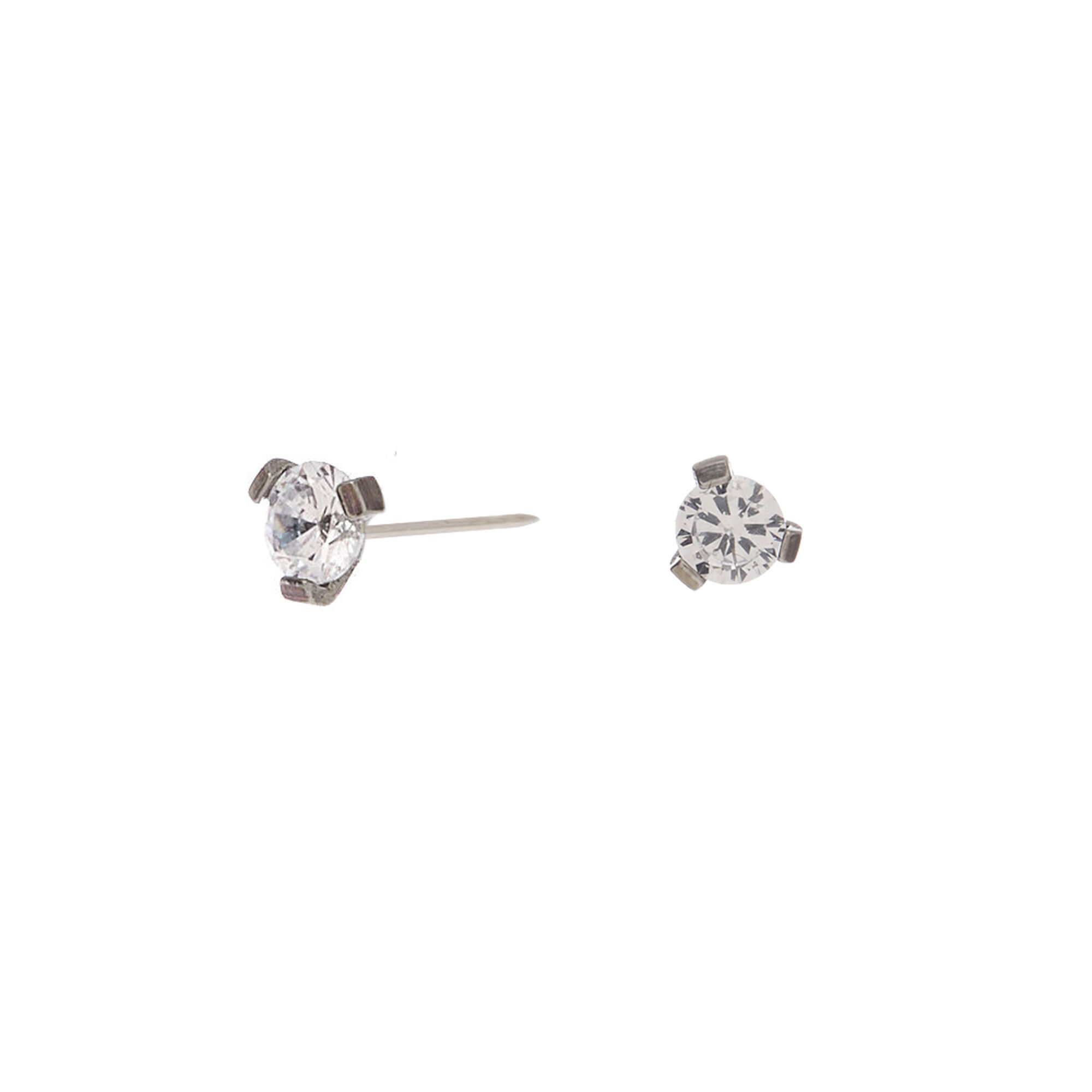 View Claires Titanium Cubic Zirconia 3MM Round Stud Earrings Silver information