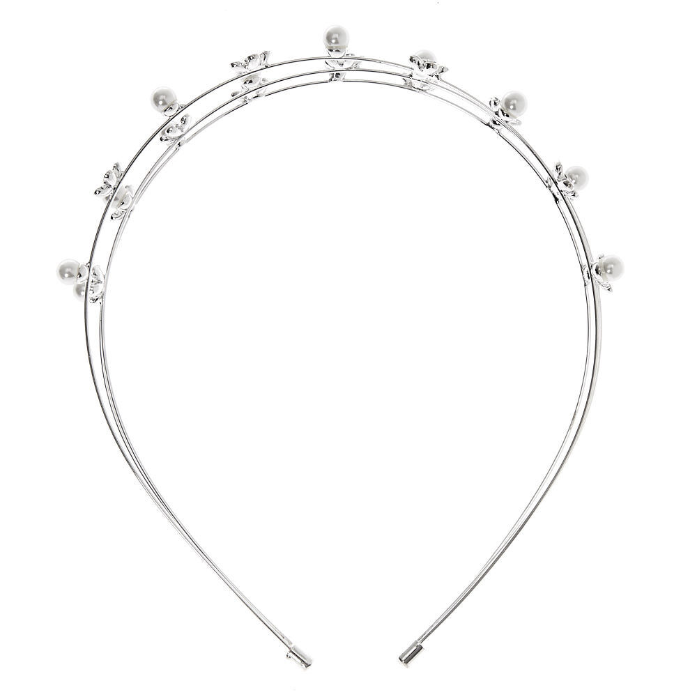 Silver Embellished Flower Headband,