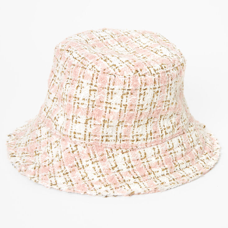 Cream &amp; Pink Tweed Bucket Hat,