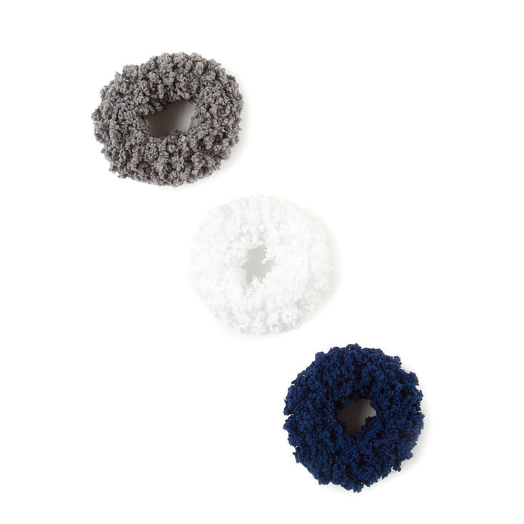 Small Neutral Navy Fuzzy Hair Scrunchies - 3 Pack | Claire's US