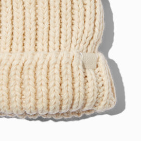 Ivory Bear Knit Beanie Hat,