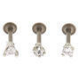 Titanium Cubic Zirconia 16G Mixed Labret Flat Back Studs - 3 Pack,