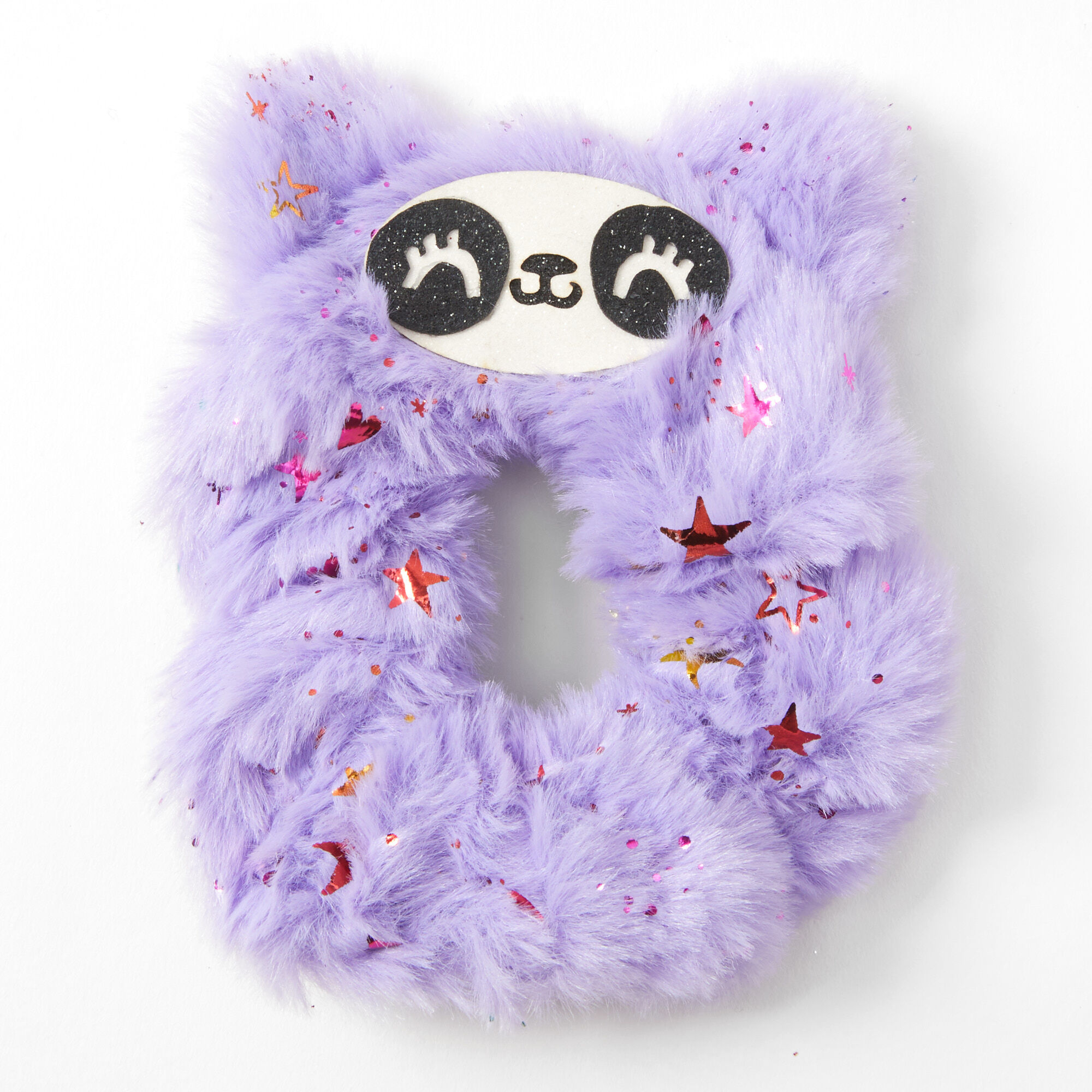 Medium Faux Fur Panda Star Hair Scrunchie - Purple,