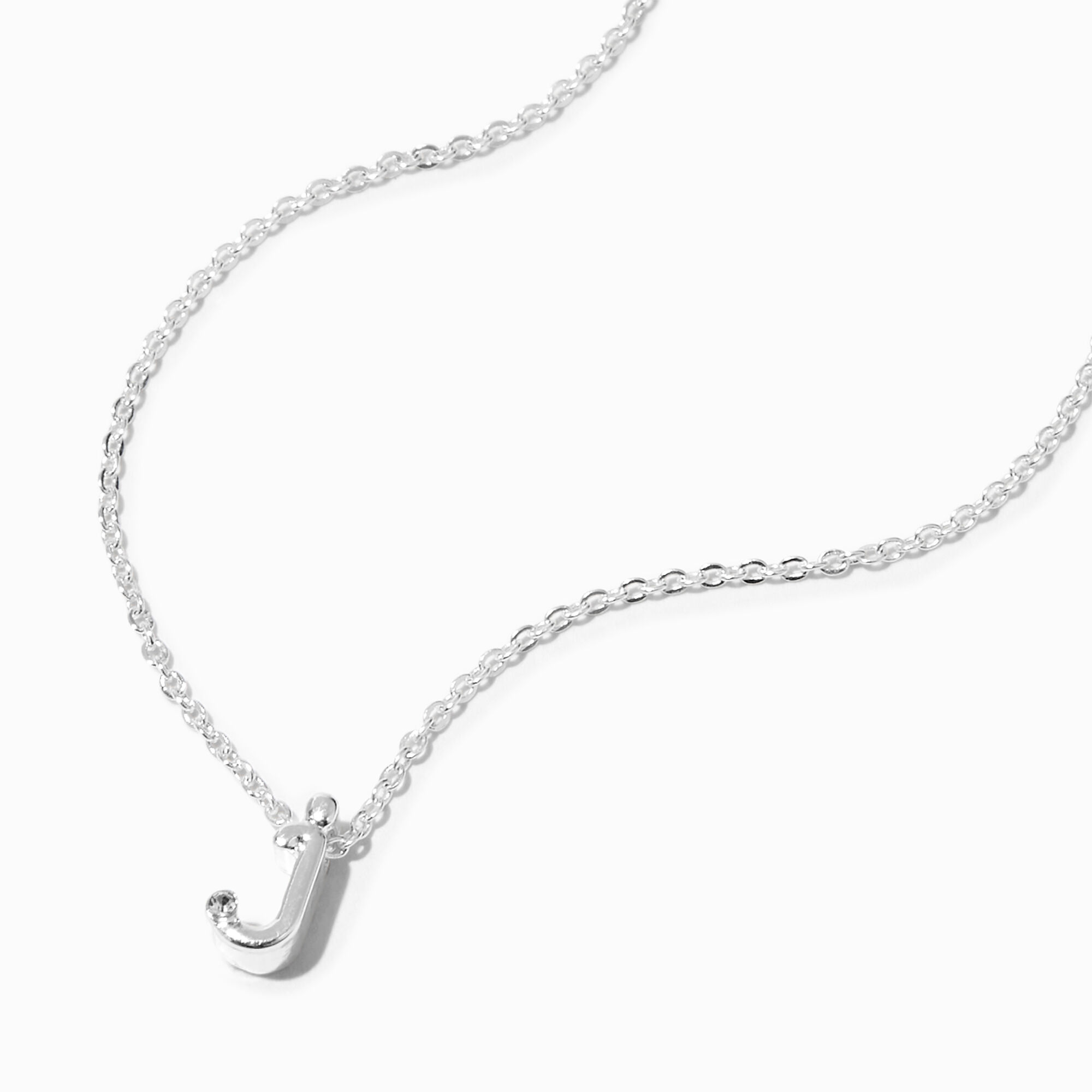 claire's silver-tone cursive lowercase initial pendant necklace - j