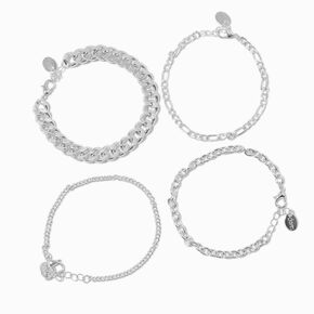 Silver-tone Mixed Chain Bracelet Set - 4 Pack ,