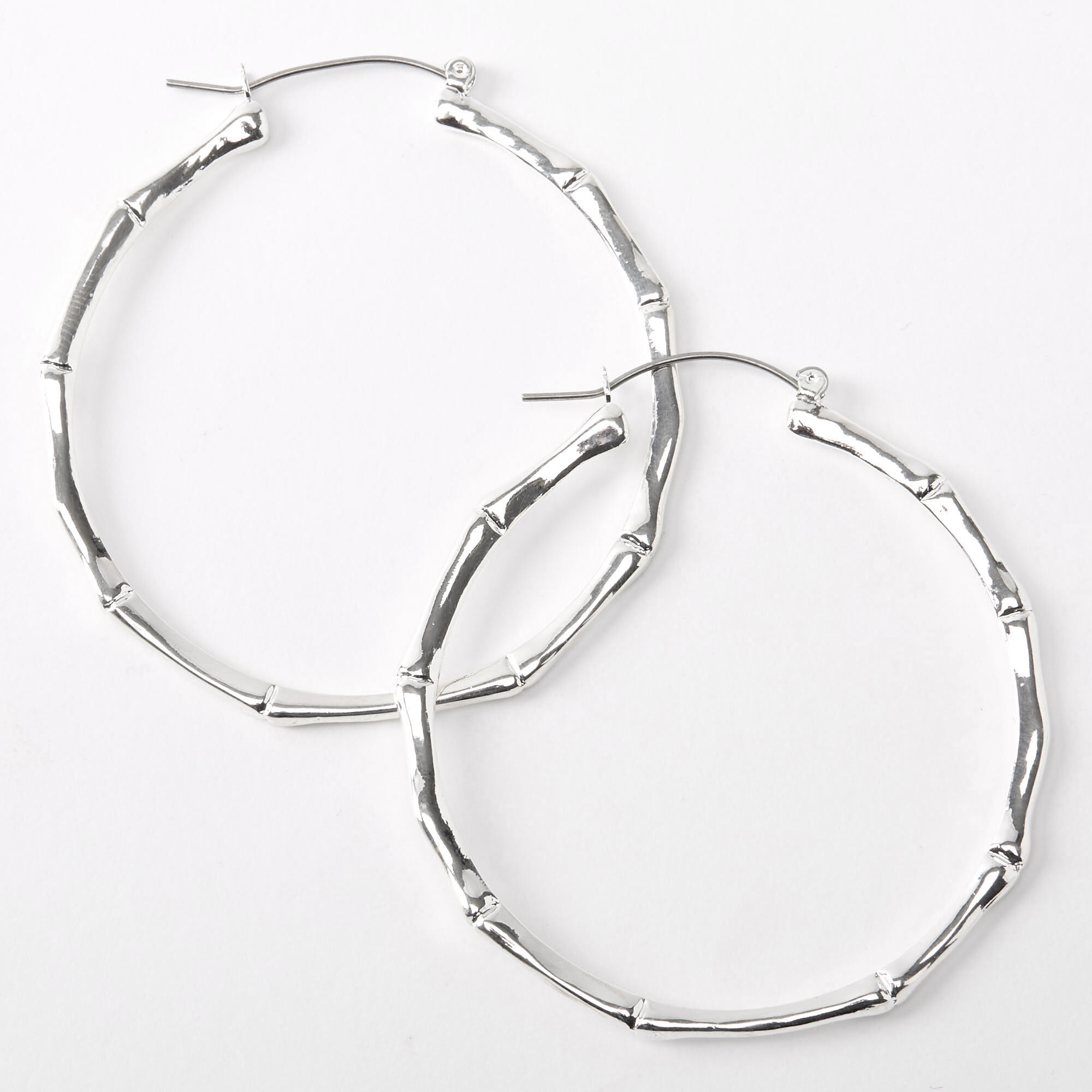 Silver 60MM Thin Bamboo Hoop Earrings