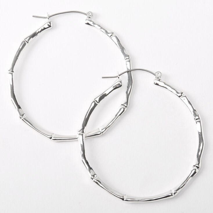 Claire's Créoles fines en bambou 60 mm couleur argentée