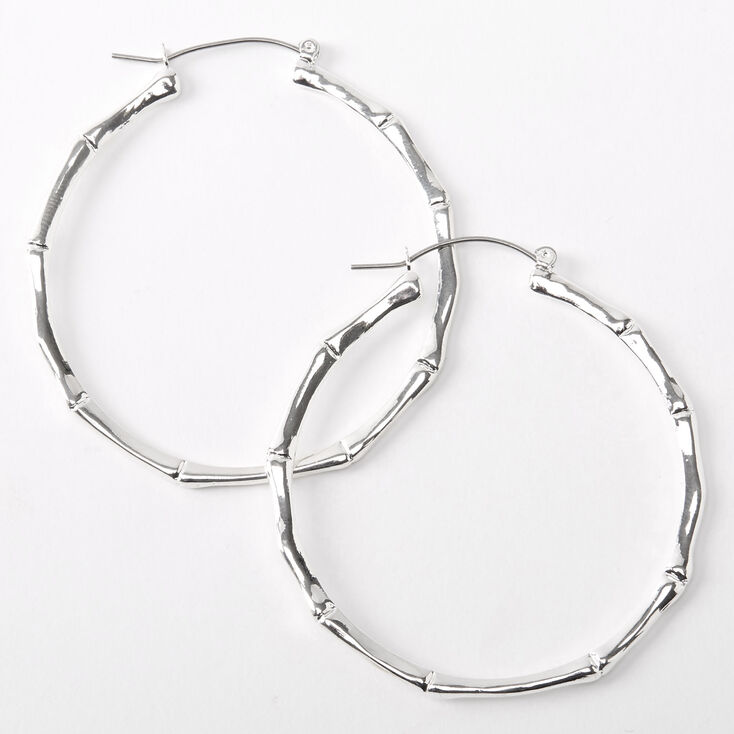 Silver 60MM Thin Bamboo Hoop Earrings,