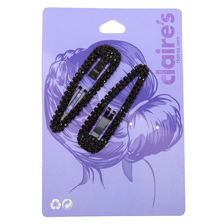 Rhinestone Snap Clips - Black, 2 Pack,