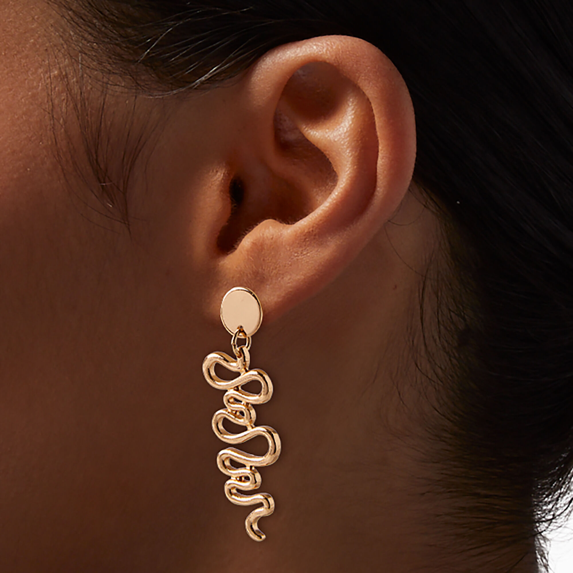 Gold-tone Snake Wiggle 3" Drop Earrings ,